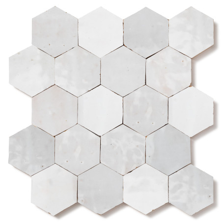 Carrelage Zellige Marocain Blanc Fes Hexagone 7,6x8,8 cm