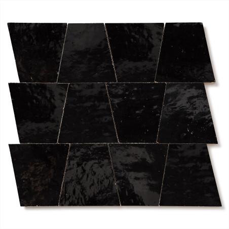 Carrelage Zellige Marocain Noir Intense Trapèze 10x10x7 cm