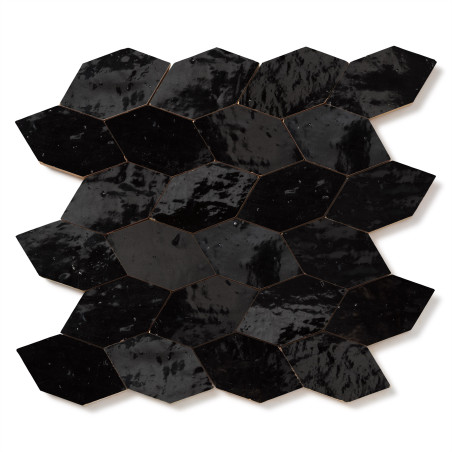 Carrelage Zellige Marocain Noir Intense Navette 4,9x10 cm