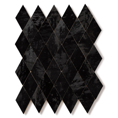 Carrelage Zellige Marocain Noir Intense Losange 5,5x10 cm