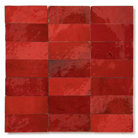 Carrelage Zellige Marocain Rouge Pétillant 4,2x10 cm