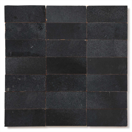 Carrelage Zellige Marocain Noir Métal 4,2x10 cm