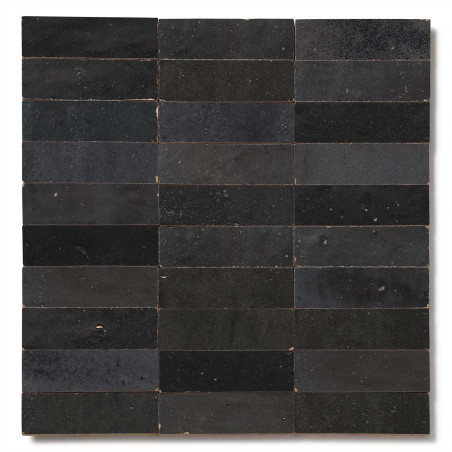 Carrelage Zellige Marocain Noir Carbone 3x10 cm