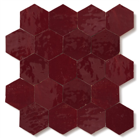 Carrelage Zellige Marocain Rouge Lie de vin Hexagone 7,6x8,8 cm