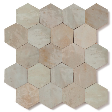 Carrelage Zellige Marocain Gris Beige Hexagone 7,6x8,8 cm