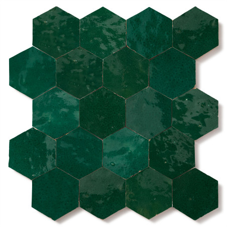 Carrelage Zellige Marocain Vert Menthe Hexagone 7,6x8,8 cm