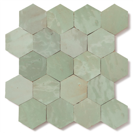 Carrelage Zellige Marocain Vert Tilleul Hexagone 7,6x8,8 cm