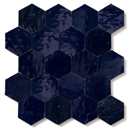 Carrelage Zellige Marocain Bleu Nuit Hexagone 7,6x8,8 cm