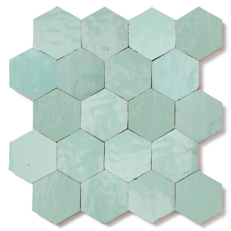 Carrelage Zellige Marocain Bleu Iceberg Hexagone 7,6x8,8 cm