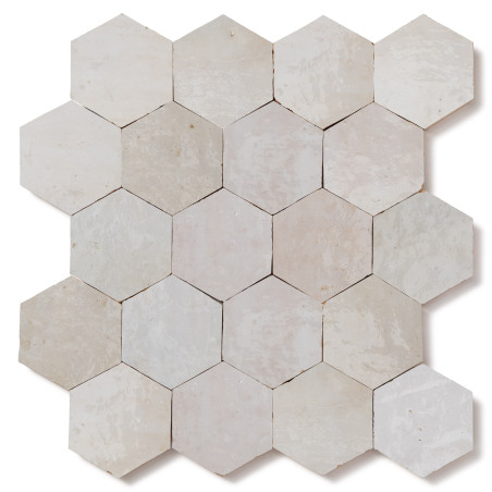 Carrelage Zellige Marocain Blanc Oukaimeden Hexagone 7,6x8,8 cm