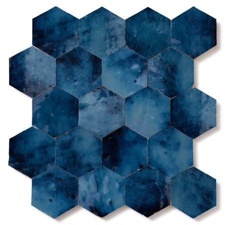 Carrelage Zellige Marocain Bleu Magique Hexagone 7,6x8,8 cm