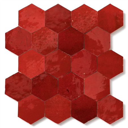 Carrelage Zellige Marocain Rouge Pétillant Hexagone 7,6x8,8 cm