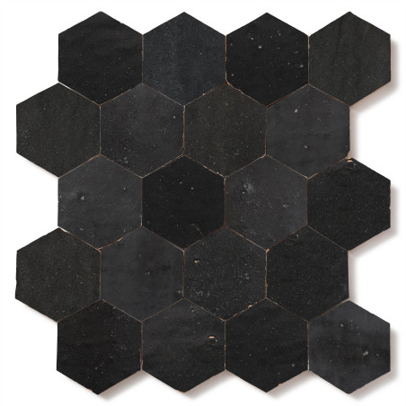 Carrelage Zellige Marocain Noir Carbone Hexagone 7,6x8,8 cm