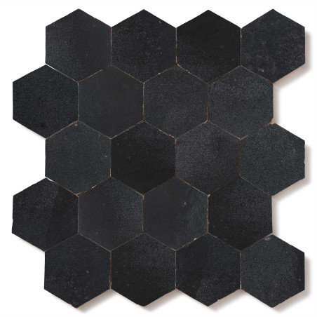 Carrelage Zellige Marocain Noir Métal Hexagone 7,6x8,8 cm