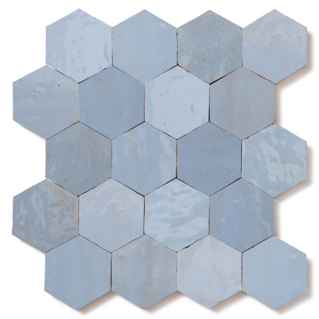 Carrelage Zellige Marocain Bleu Gustavien Hexagone 7,6x8,8 cm