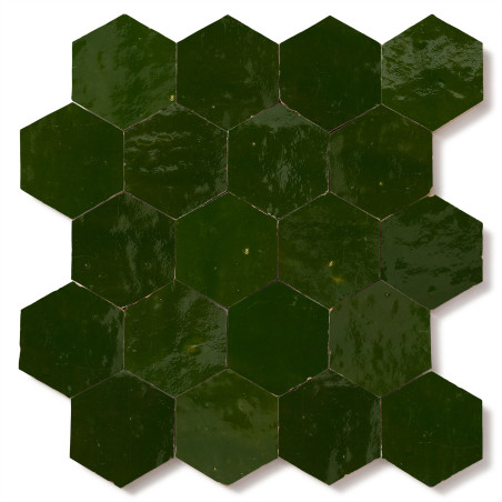 Carrelage Zellige Marocain Vert Impérial Hexagone 7,6x8,8 cm