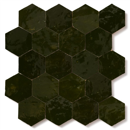 Carrelage Zellige Marocain Vert Empire Hexagone 7,6x8,8 cm