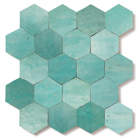 Carrelage Zellige Marocain Vert Pacifique Hexagone 7,6x8,8 cm