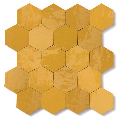 Carrelage Zellige Marocain Jaune Moutarde Hexagone 7,6x8,8 cm