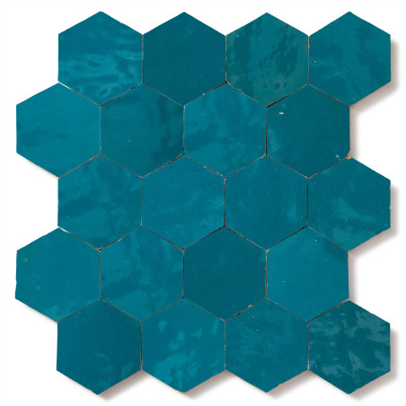 Carrelage Zellige Marocain Bleu Turquoise Hexagone 7,6x8,8 cm