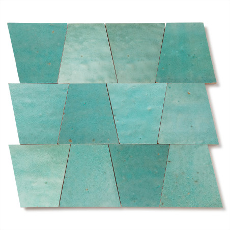 Carrelage Zellige Marocain Vert Pacifique Trapèze 10x10x7 cm