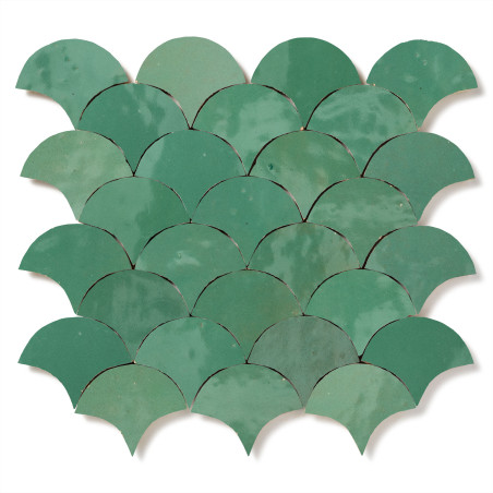 Carrelage Zellige Marocain Vert d'eau Ecaille petit 7,8x9,8 cm