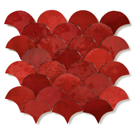 Carrelage Zellige Marocain Rouge Pétillant Ecaille petit 7,8x9,8 cm