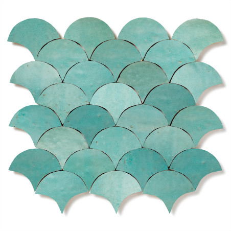 Carrelage Zellige Marocain Vert Pacifique Ecaille petit 7,8x9,8 cm