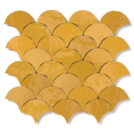 Carrelage Zellige Marocain Jaune Moutarde Ecaille petit 7,8x9,8 cm