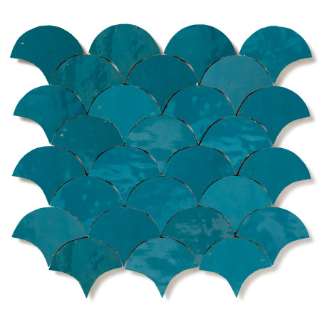 Carrelage Zellige Marocain Bleu Turquoise Ecaille petit 7,8x9,8 cm