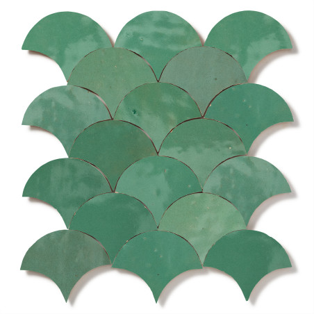 Carrelage Zellige Marocain Vert d'eau Ecaille grand 10x12 cm