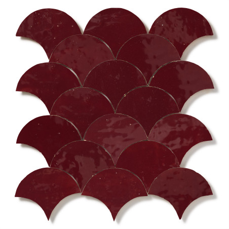 Carrelage Zellige Marocain Rouge Lie de vin Ecaille grand 10x12 cm