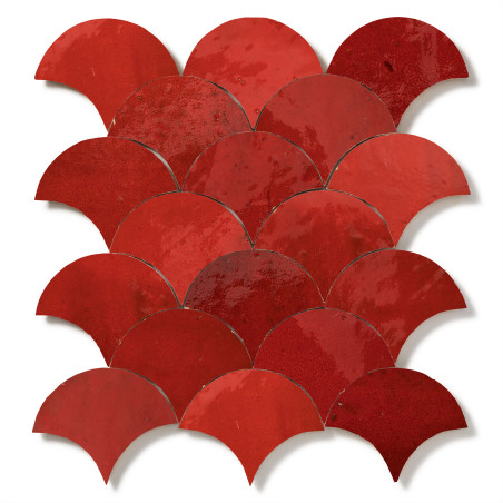 Carrelage Zellige Marocain Rouge Pétillant Ecaille grand 10x12 cm