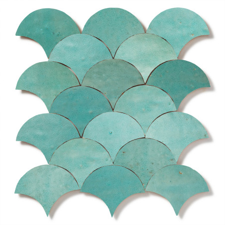 Carrelage Zellige Marocain Vert Pacifique Ecaille grand 10x12 cm