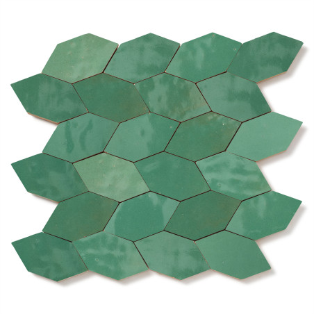 Carrelage Zellige Marocain Vert d'eau Navette 4,9x10 cm