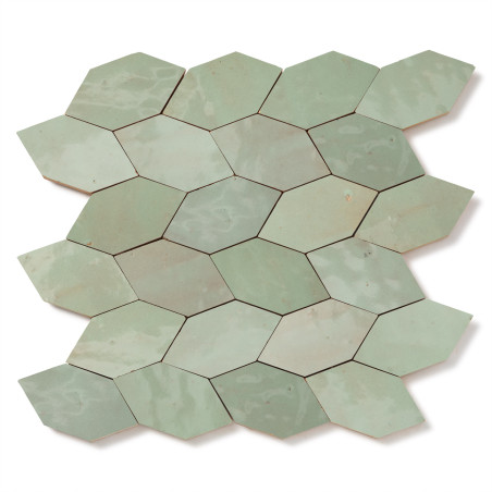 Carrelage Zellige Marocain Vert Tilleul Navette 4,9x10 cm