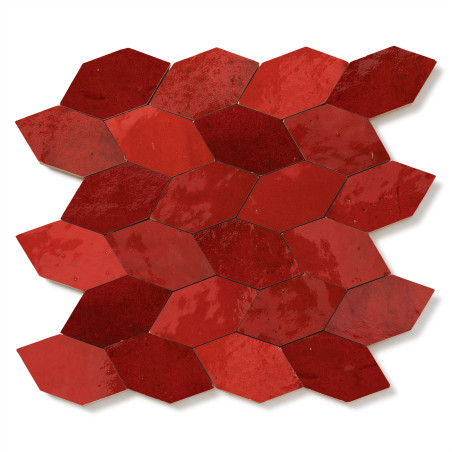 Carrelage Zellige Marocain Rouge Pétillant Navette 4,9x10 cm