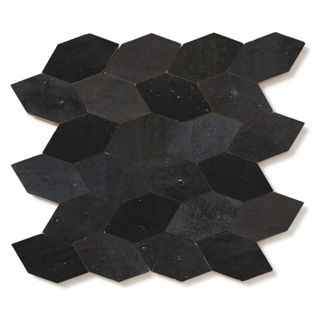 Carrelage Zellige Marocain Noir Carbone Navette 4,9x10 cm