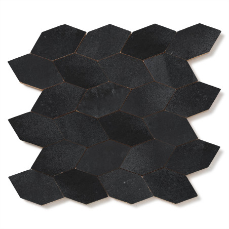 Carrelage Zellige Marocain Noir Métal Navette 4,9x10 cm