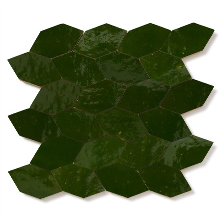 Carrelage Zellige Marocain Vert Impérial Navette 4,9x10 cm