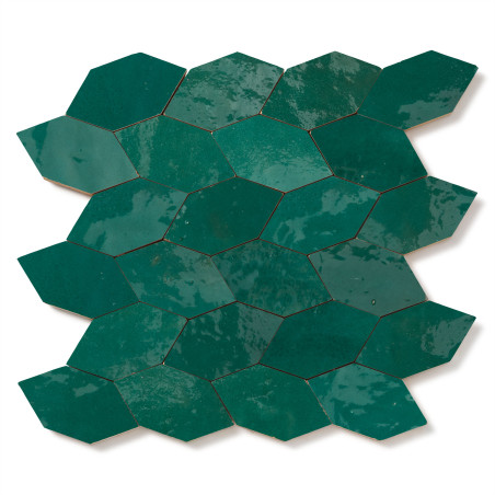 Carrelage Zellige Marocain Vert Emeraude Navette 4,9x10 cm