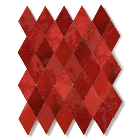 Carrelage Zellige Marocain Rouge Pétillant Losange 5,5x10 cm