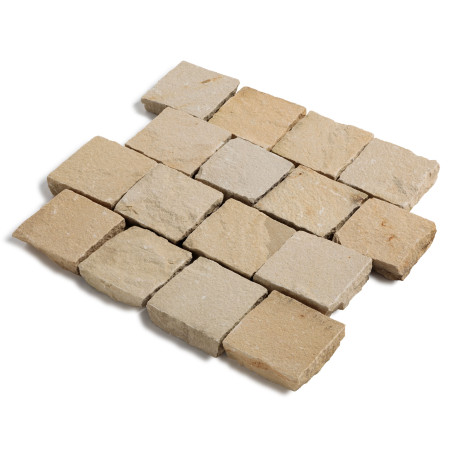 Pavé pierre naturelle Grès Kandla Beige 14x14x3-5 cm Clivé