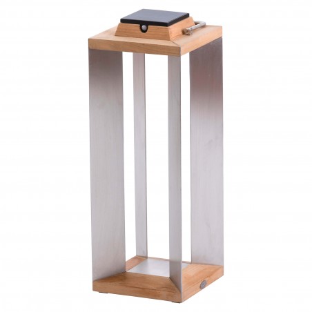 Lanterne solaire extérieure Teckinox en Acier Inoxydable et Teck - 65 cm